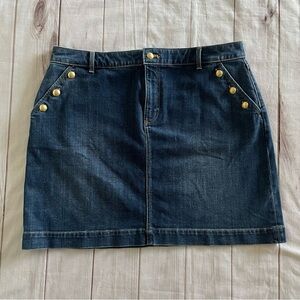 Talbots Plus Petite Denim Skirt Women’s 16 Blue Button Sailor Chic Office Mini